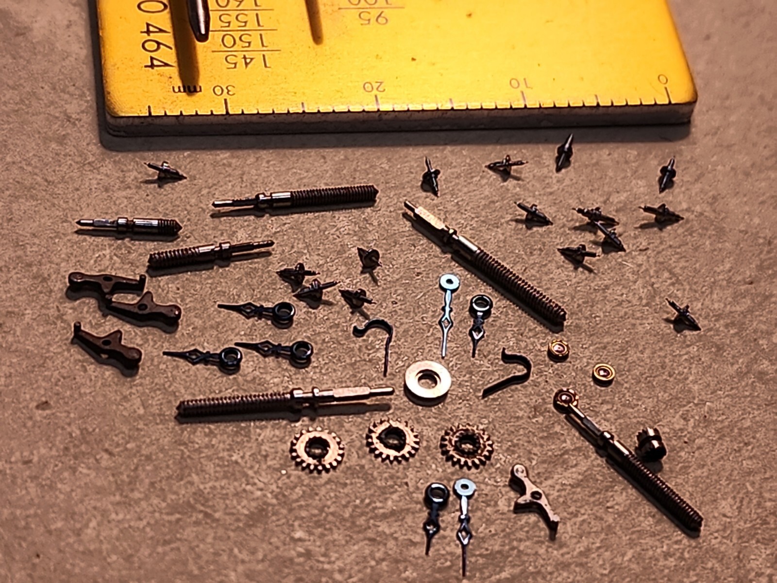Lot Of NOS Elgin 21/0 Mixed Parts-Stems, Balance Staffs, Jewels, Hands, Etc