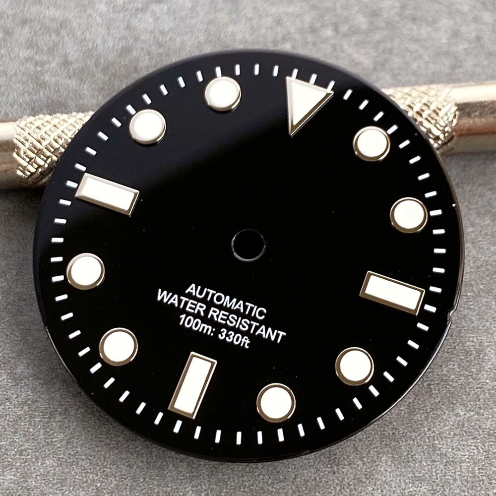 29mm Black Enamel 100m Water Resistant Diver Watch Dial Face For NH35 NH36 Sub
