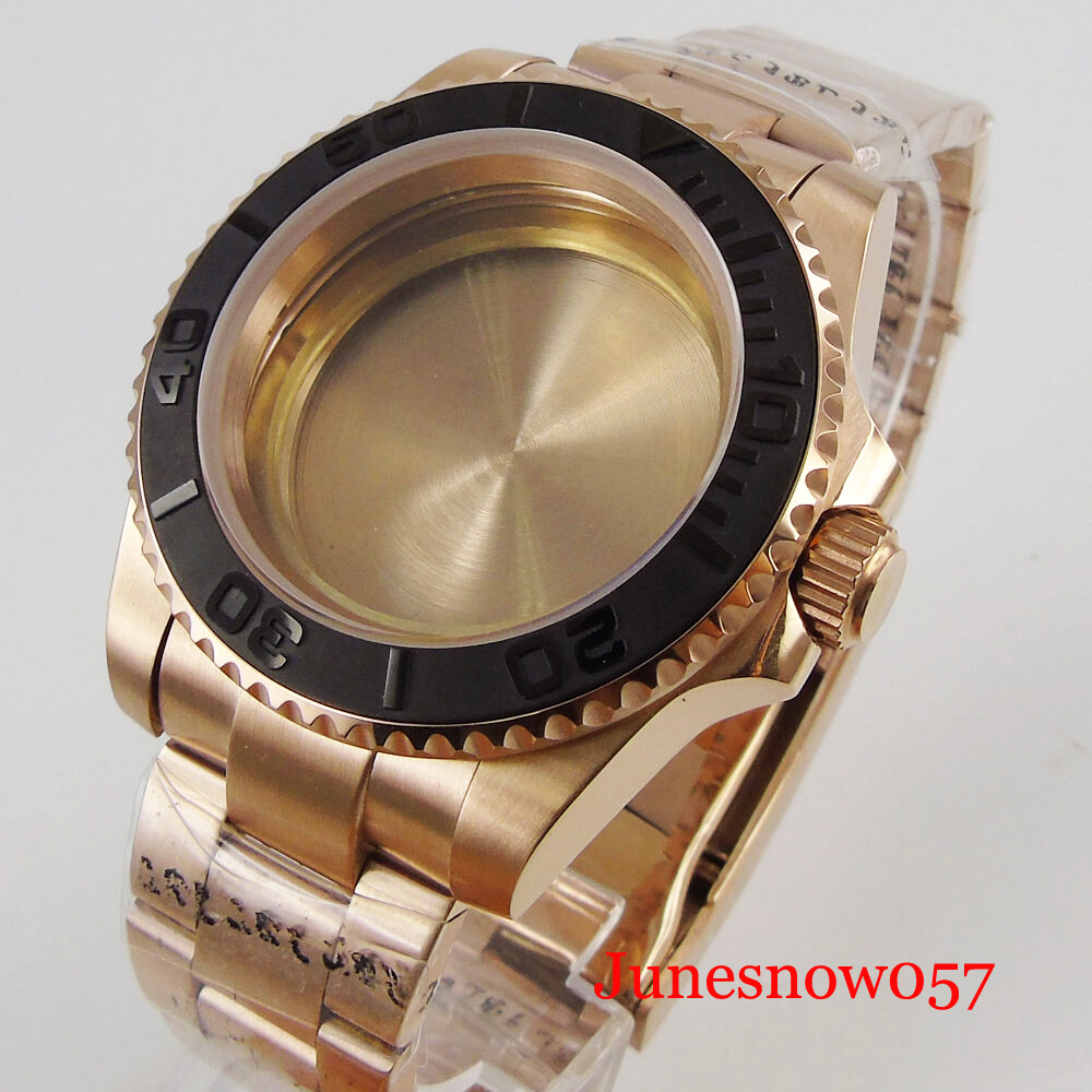 SUB Rose Gold Coated Watch Case Brush Band Fit ETA 2836 MIYOTA MINGZHU 2813