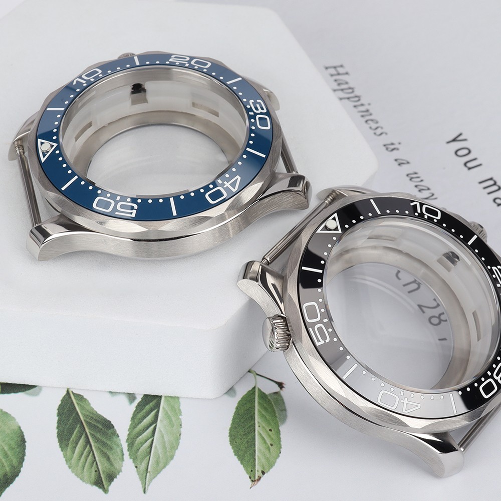 Sapphire 41mm Dive Watch Case Double Crown Ceramic Bezel For Seiko NH35 Movement