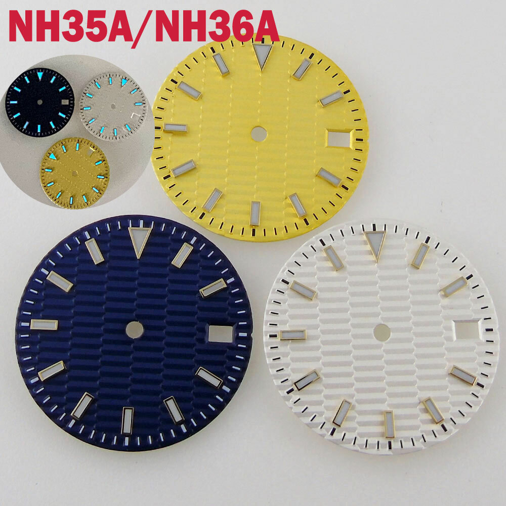 29mm Lume Watch Dial Sterile Face For NH35/NH35A Blue/Yellow/White Date Window