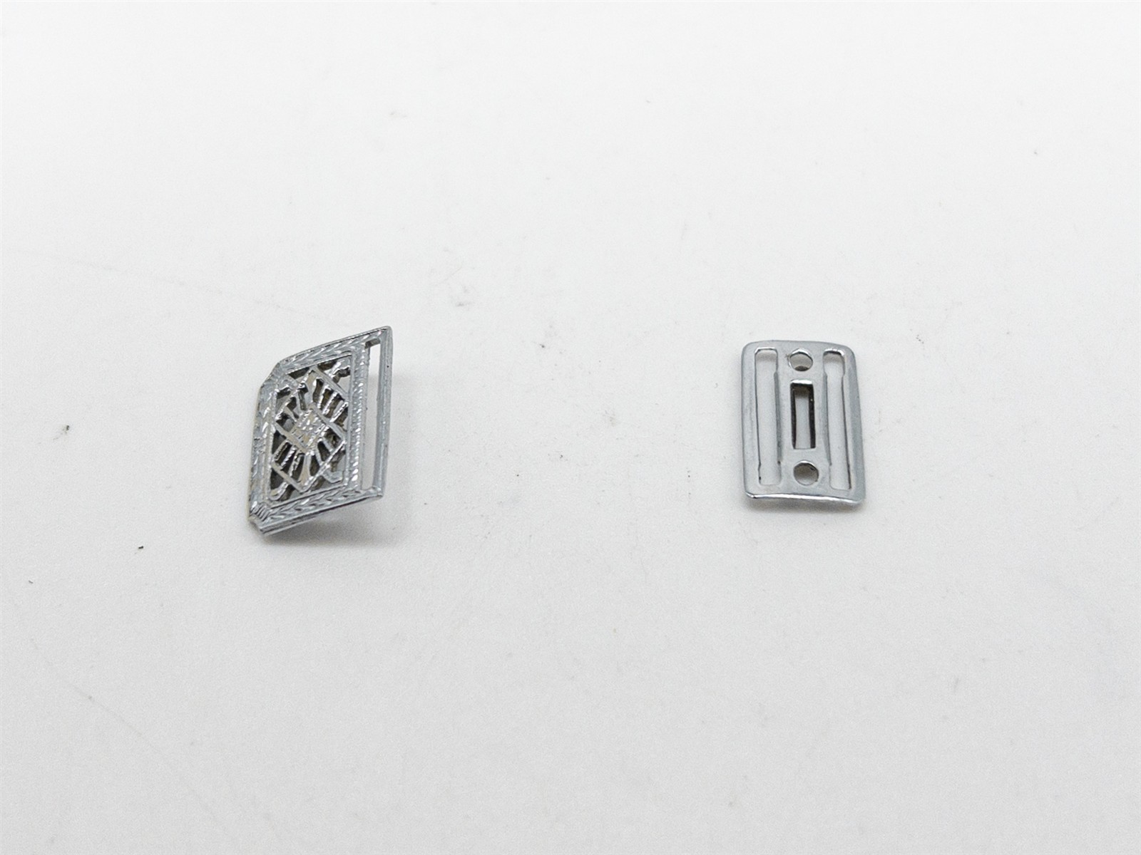 Antique 1920s BULOVA Signed 14k White Gold Filigree WATCH RIBBON BUCKLE SET
