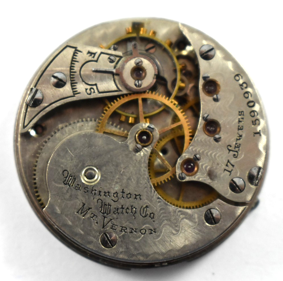 Vintage Washington Watch Mt.Vernon 6s? 17J Hunting Pocket Watch Movement lot.wj