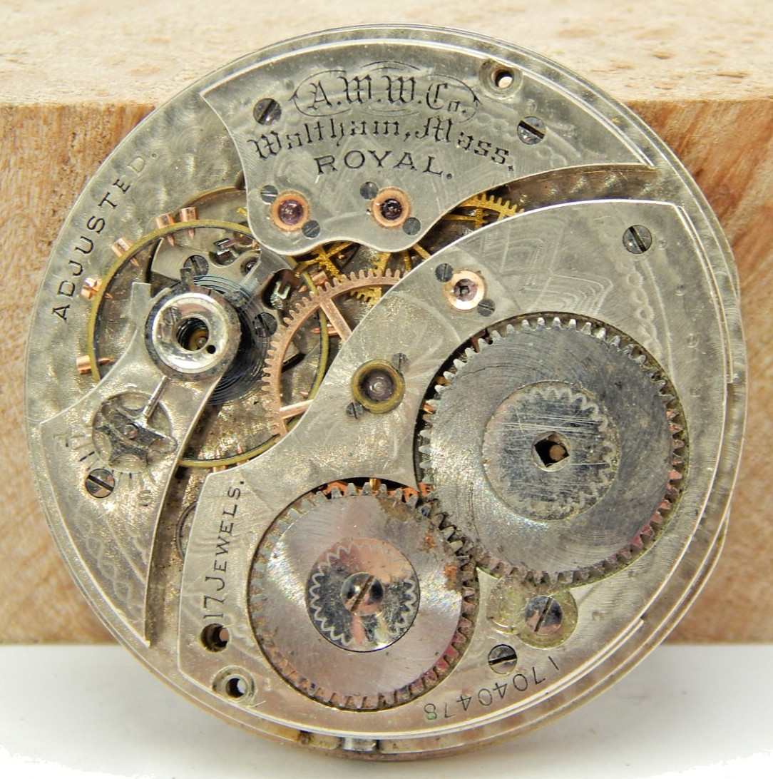 Antique 1908 Waltham Royal 12s 17 jewel adj open face pocket watch movement