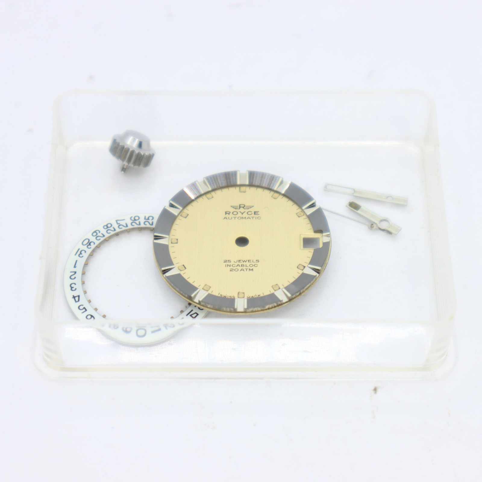 Rare Royce 25 Jewel 20 ATM ETA Cal 2622 Automatic Swiss Dial Crown Hand Set