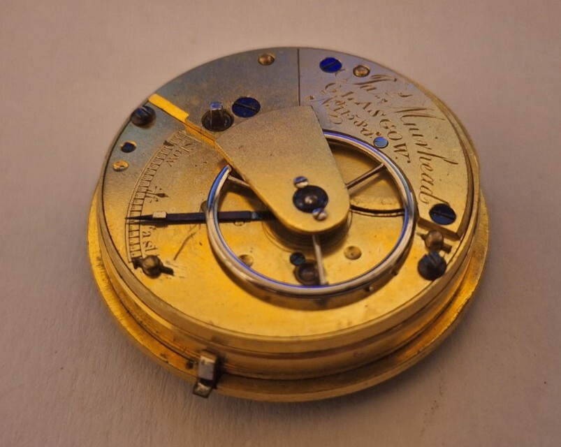 Beautiful Vintage Muirhead Glasgow Pocket Watch Movement and Face – Balance Ok