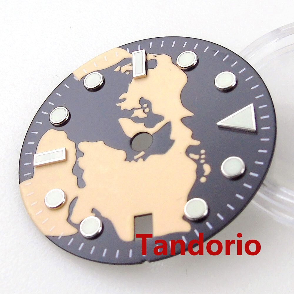 Bliger 29mm Map Pattern Watch Dial Fit NH34A NH34 GMT Auto Movement Date Lume