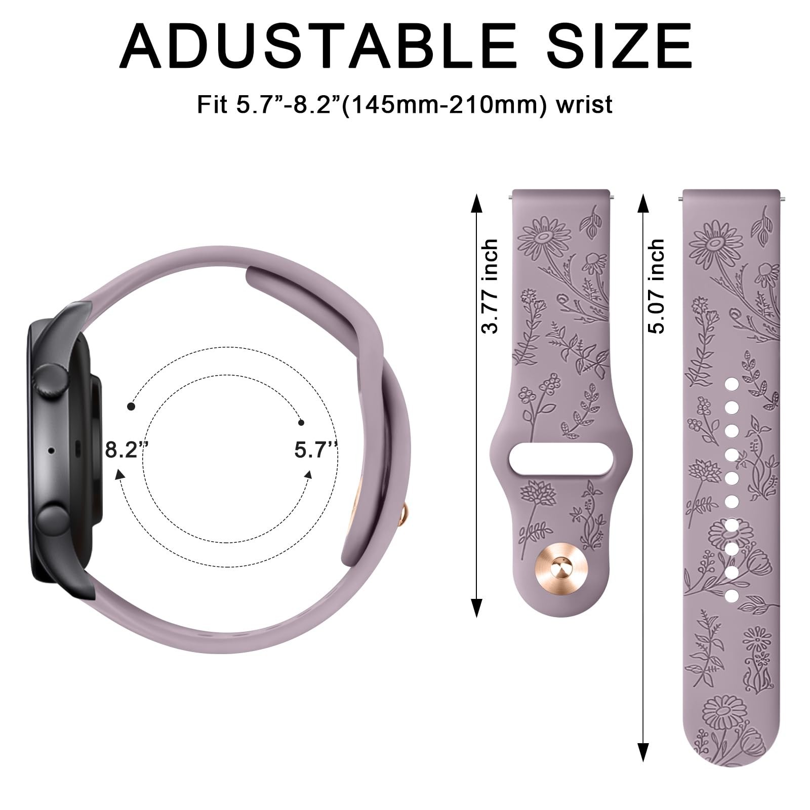 Meliya Silicone Watch Bands Quick Release 20mm 22mm Bands, Floral Engraved So…
