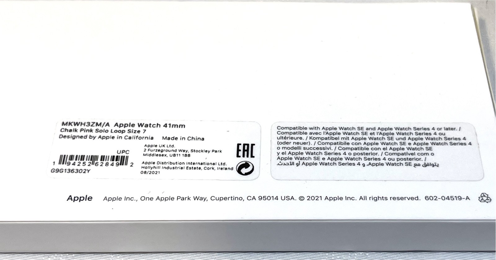 Apple Watch 41mm SE Series 4 + later Chalk Pink Silicone Solo Loop Band Size 7