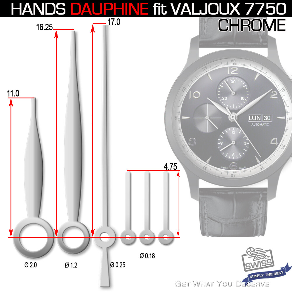 HANDS SET FOR MOVEMENT ETA VALJOUX 7750, DAUPHINE, ROSE GOLD-CHROME-BLUE-BLACK