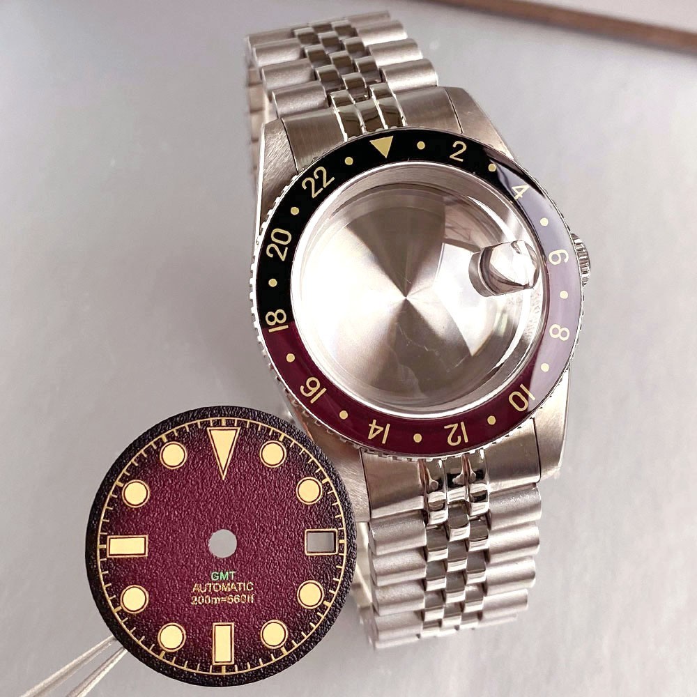 Bow sapphire glass 38mm black Bezel 316L Watch Case Fit Japan NH34A GMT Movement