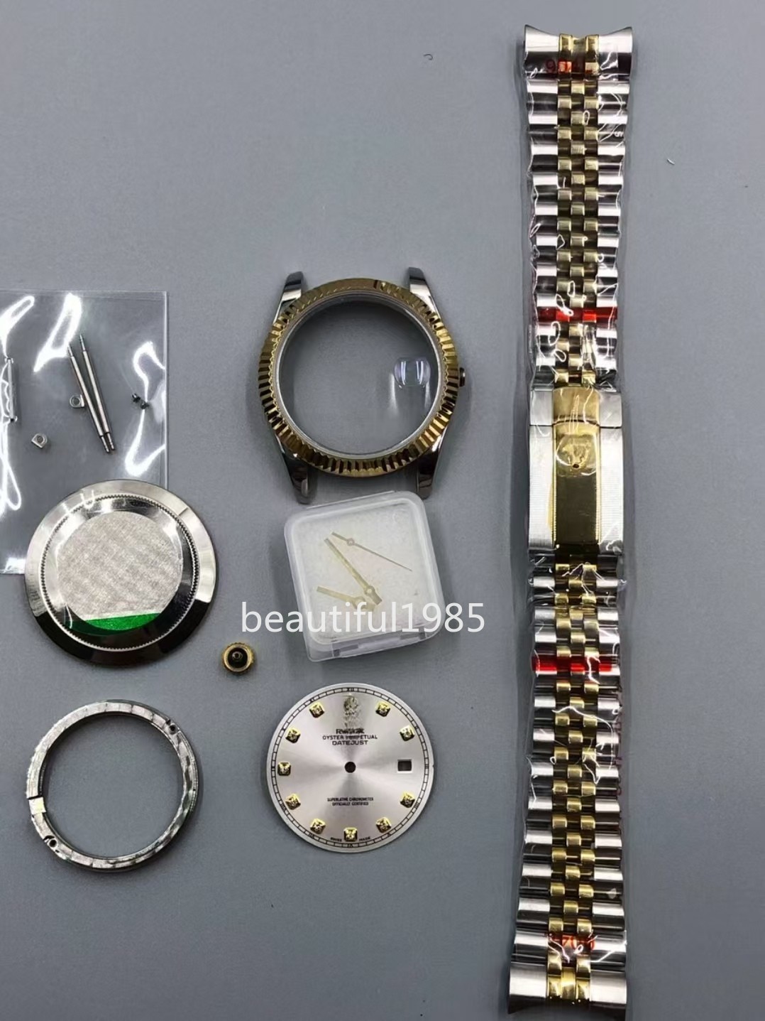 DIY Watch Part Kit for Datejust 2824 41mm Two tone Case+Dial+Hands+Steel Strap