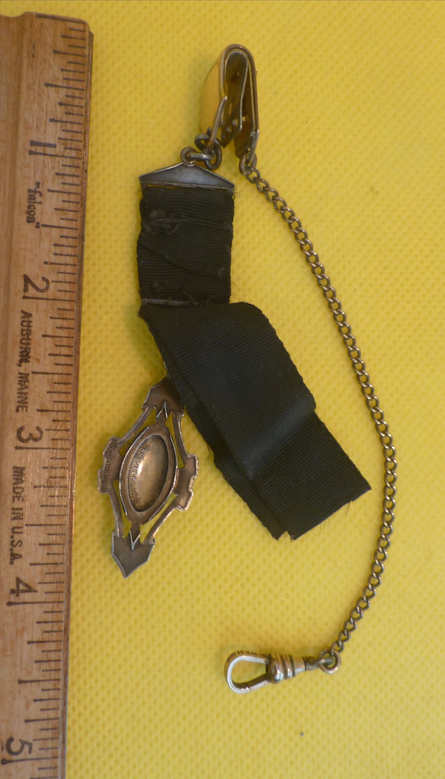 Vintage Pocket Watch Chain with Cloth and Metal & Enamel Fob -BEST OFFER-