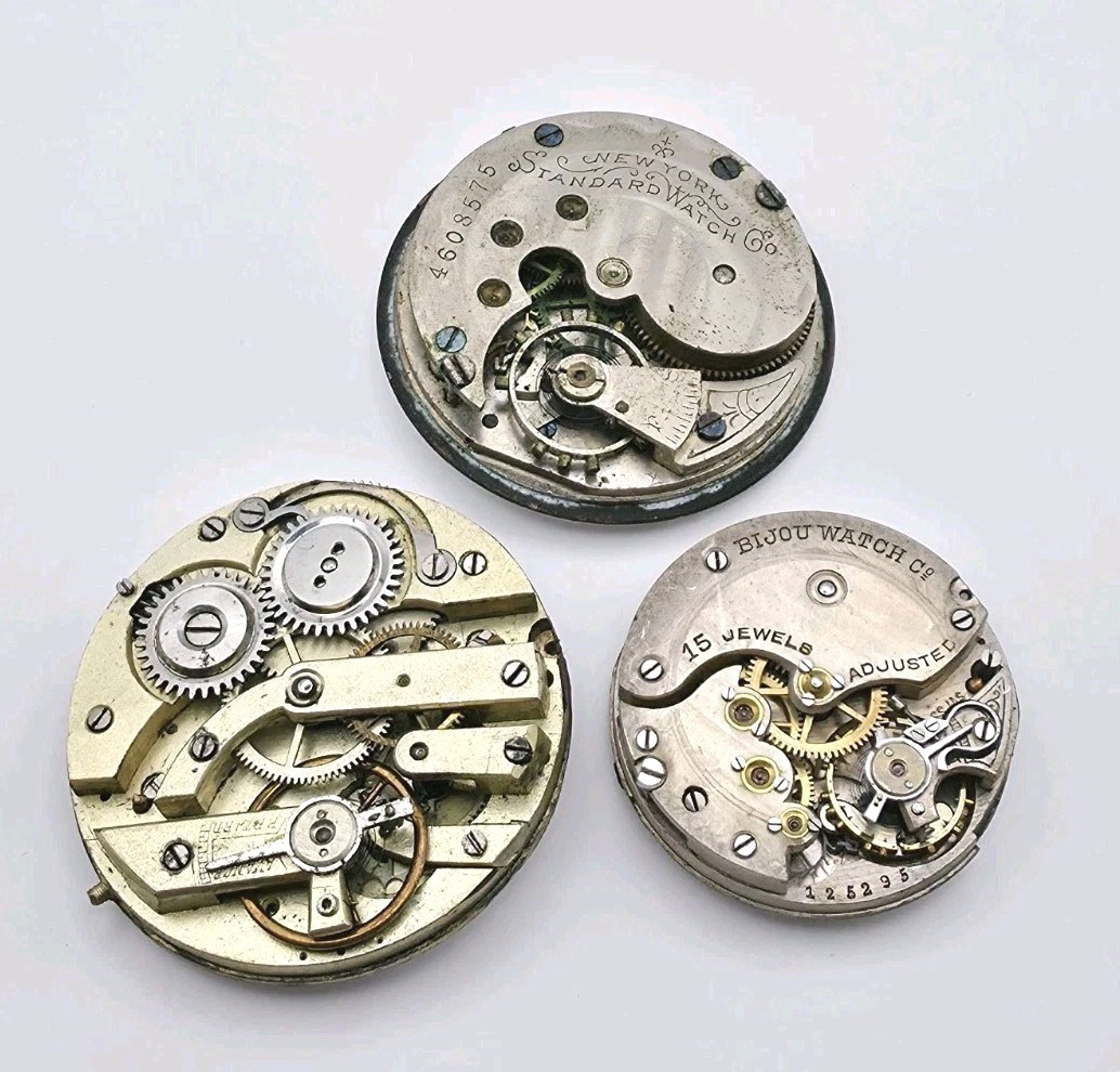 Vtg Lot Of 7 Mechanical Pocket Watch Movements For Parts Or Repair Equity Bijou