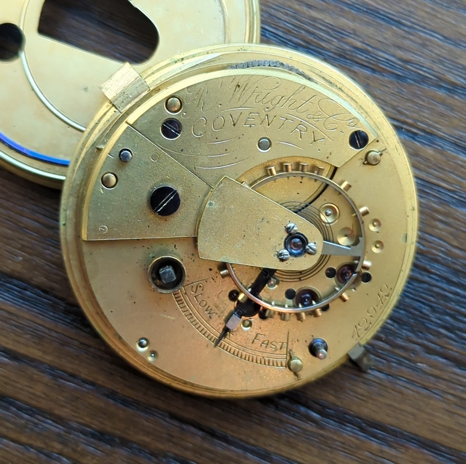 R. Wright & Co Coventry Fusee Pocket Watch Movement Ticking but Stops (BT61)