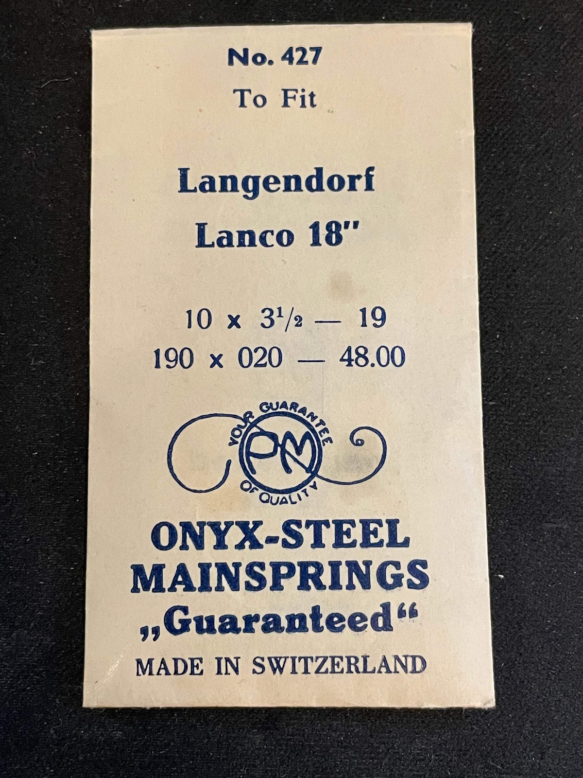 PM Mainspring No. 427 for 18 / 19 ligne Langendorf caliber 1901 – ONYX Steel