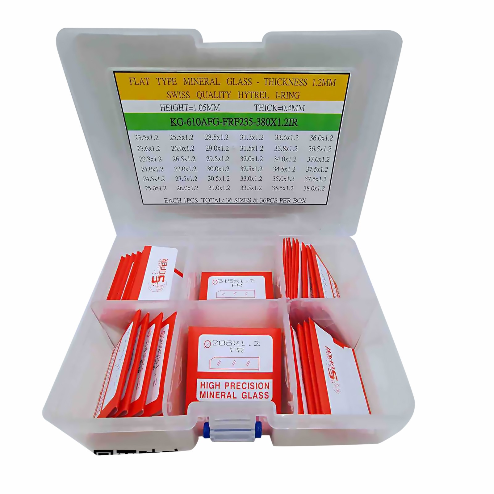 1.2mm Thickness Assorted Flat Round Mineral Watch Glass + Waterproof Ring I-Ring