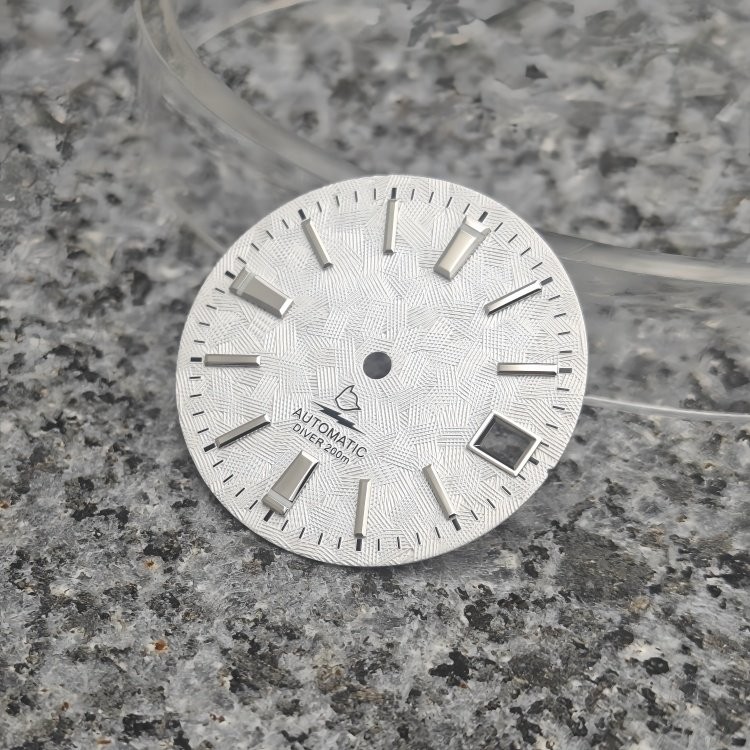 28.5mm Silver Textured Dial 3H Date BGW9 Lume Fit Auto Mod Part