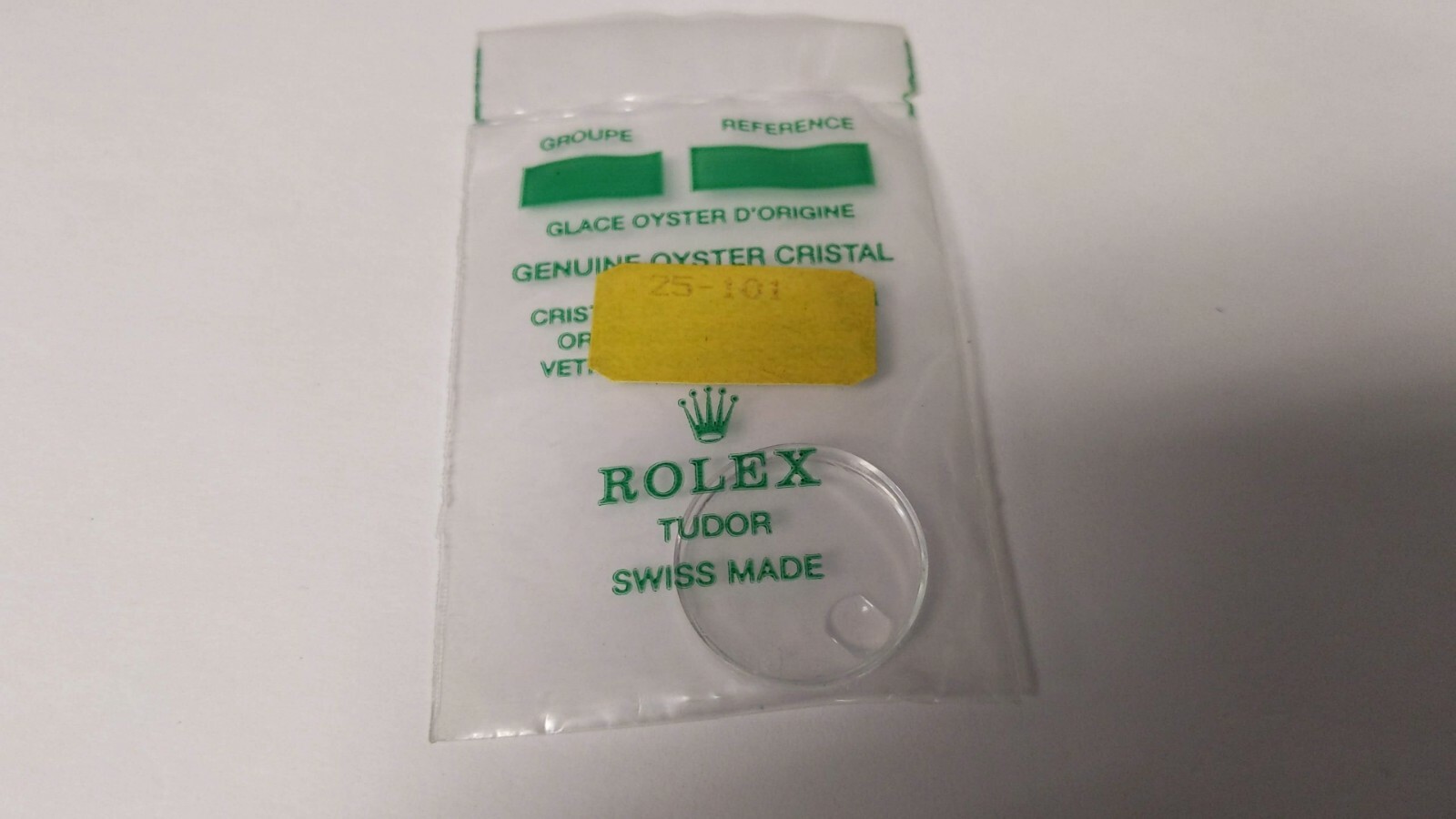 Genuine Rolex 25 101 CRYSTAL Tudor acrylic new/sealed 21.6mm date window