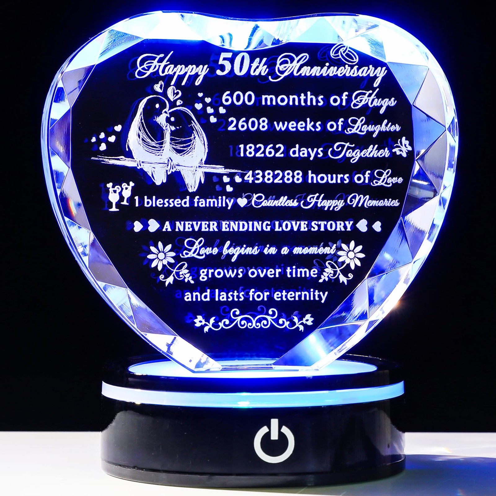 YWHL 50th Wedding Anniversary Crystal Heart 4.33 x 3.94 x 1.18 inches, Clear