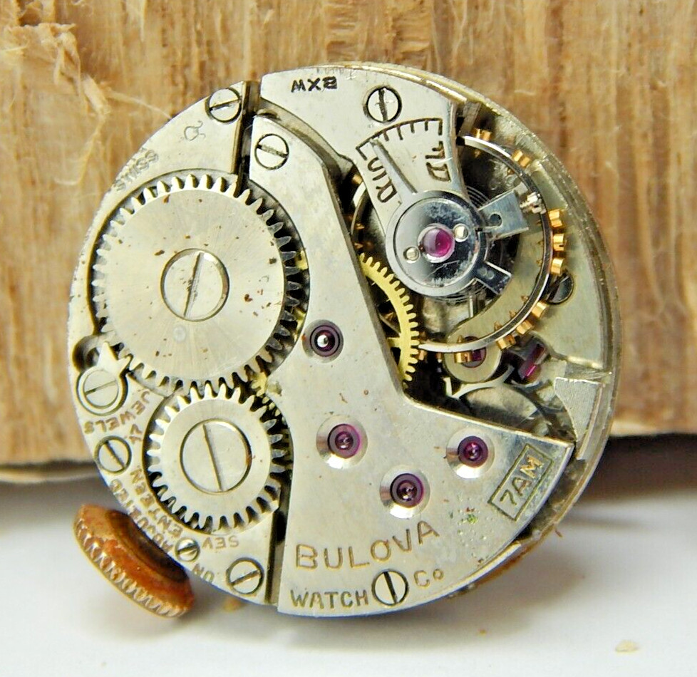 Vintage 1940 Bulova 7AM 17jewel ladies watch movement w/ dial, crown & case back