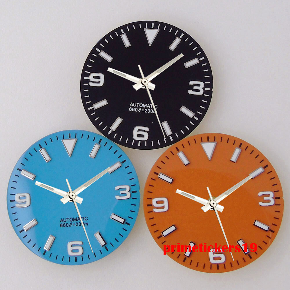 29mm Black/Blue/Orange Watch Dial Face Hands Green Lume Fit NH35 NH36 Movement