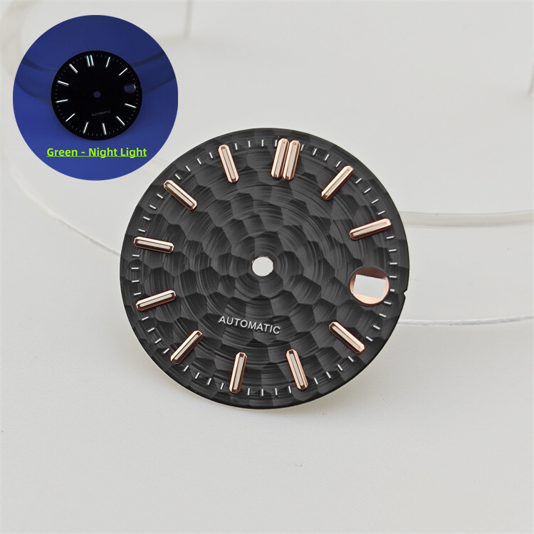 NH35 Dial 28.5mm Honeycomb Dial Gold/rosestuds Green Lume Fit NH35-NH36 Movement