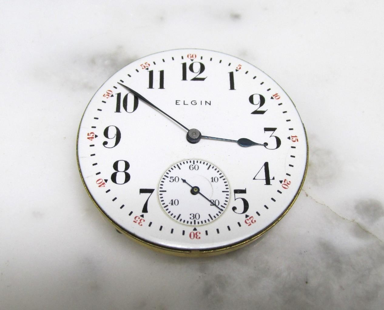 Antique 1915 Elgin Pocket Watch Movement & Dial; 7J ~ 43mm ~ 4-E364