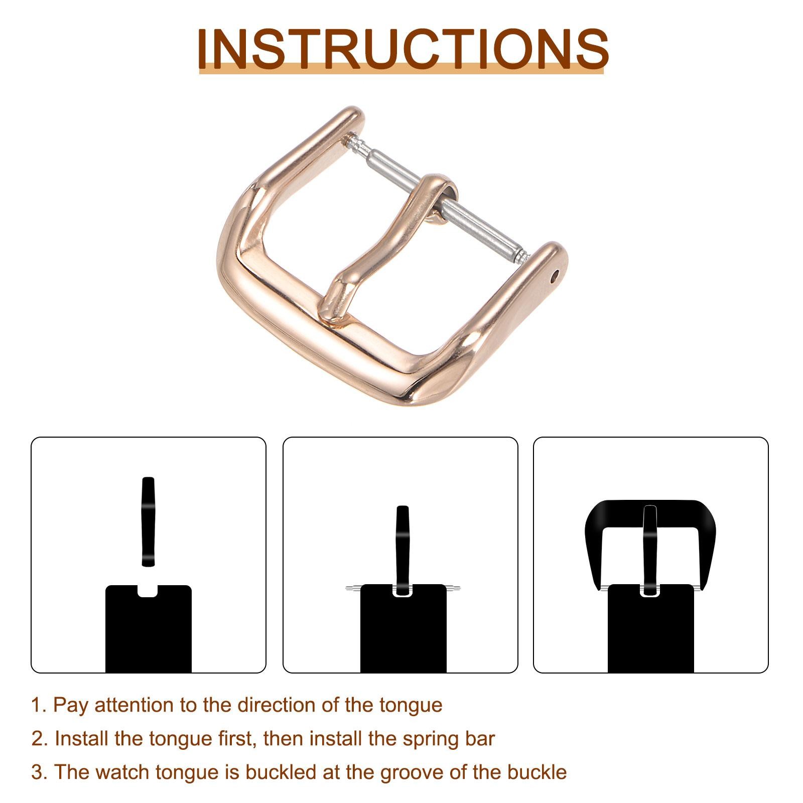 Buckle Strap Watch, 316 Polished Stainless Steel, Rose Gold Tone for 16mm 2pcs