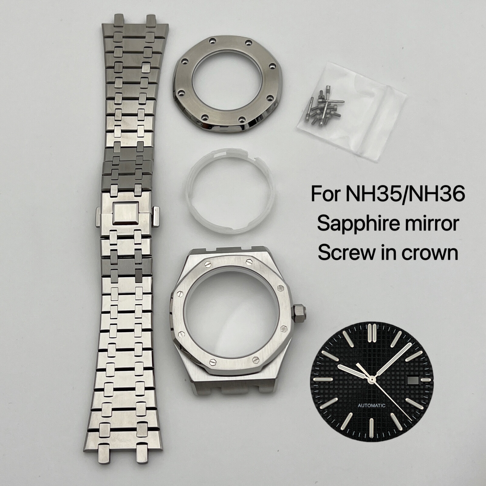 NH35 Case 41mm + Strap + Dial+hand Sapphire Glass for NH35/NH36 Movement