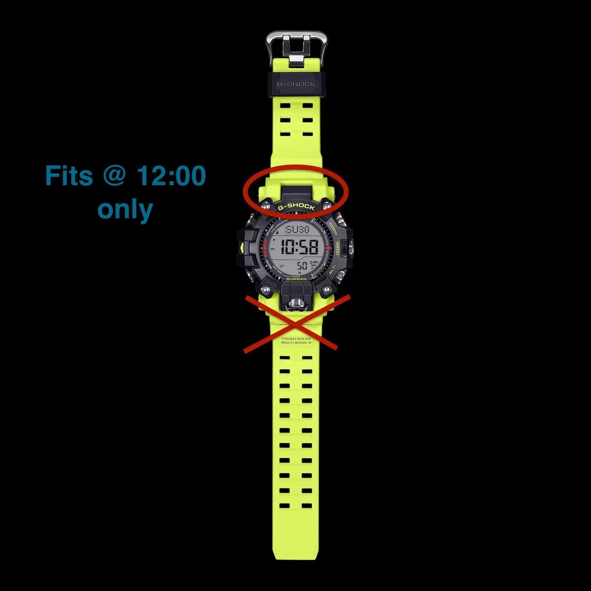 Casio G-Shock Mudman GW-9500MRY yellow resin watch band end piece @ 12:00