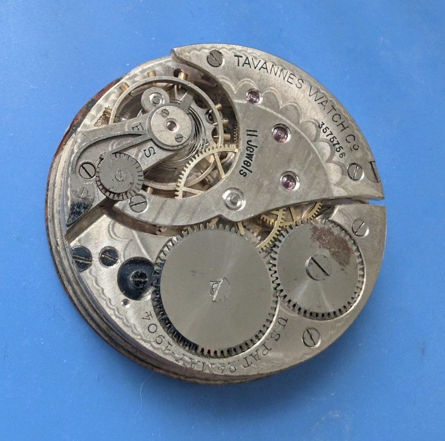 VINTAGE 40.5MM TAVANNES WATCH CO POCKET WATCH MOVEMENT NOT RUNNING