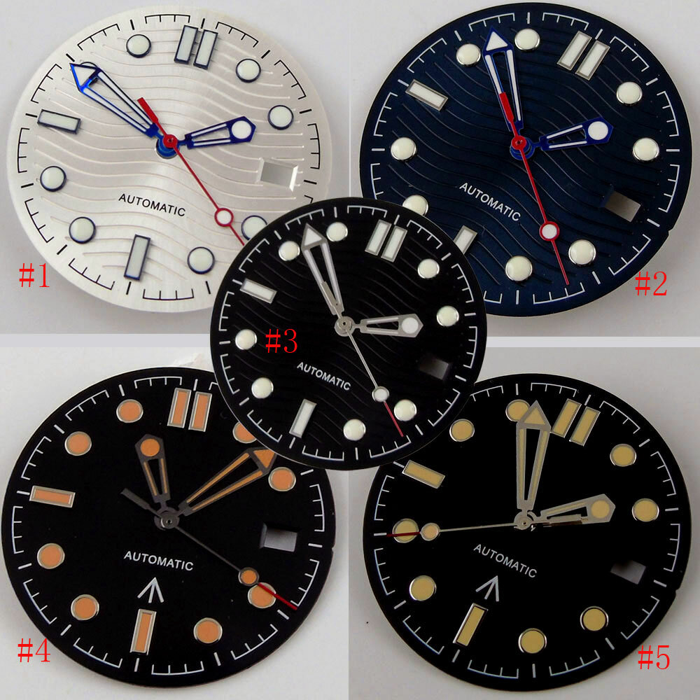 31mm black white blue sterile dial luminous fit NH35 NH36 2824 8215 movement