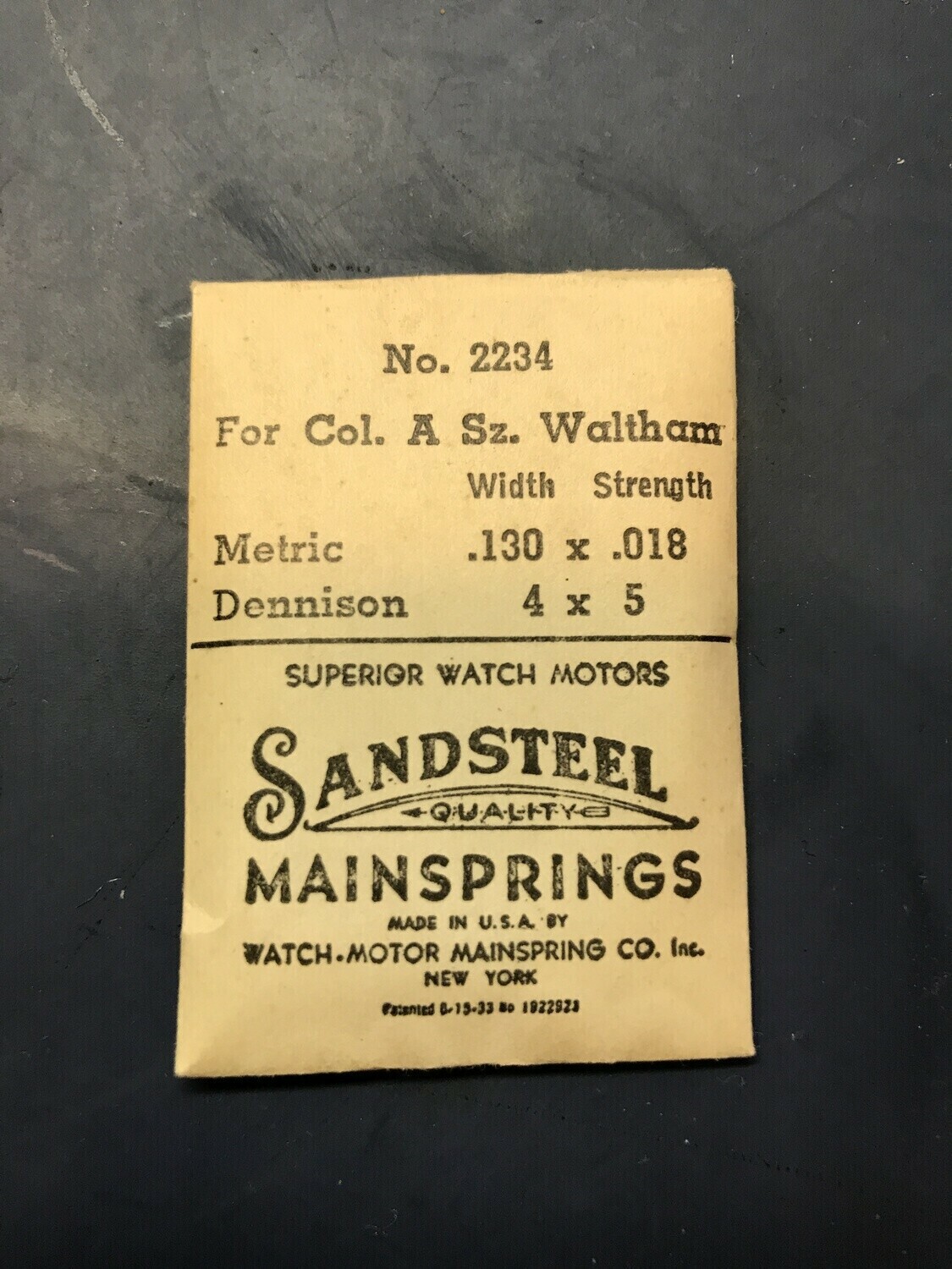Sandsteel Mainspring for Waltham 12s Colonial A. No. 2234 – Steel