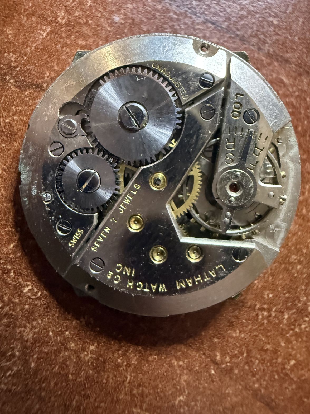 Latham Watch Co 7 Jewel Swiss Movement w Dial Not Running Parts Repair
