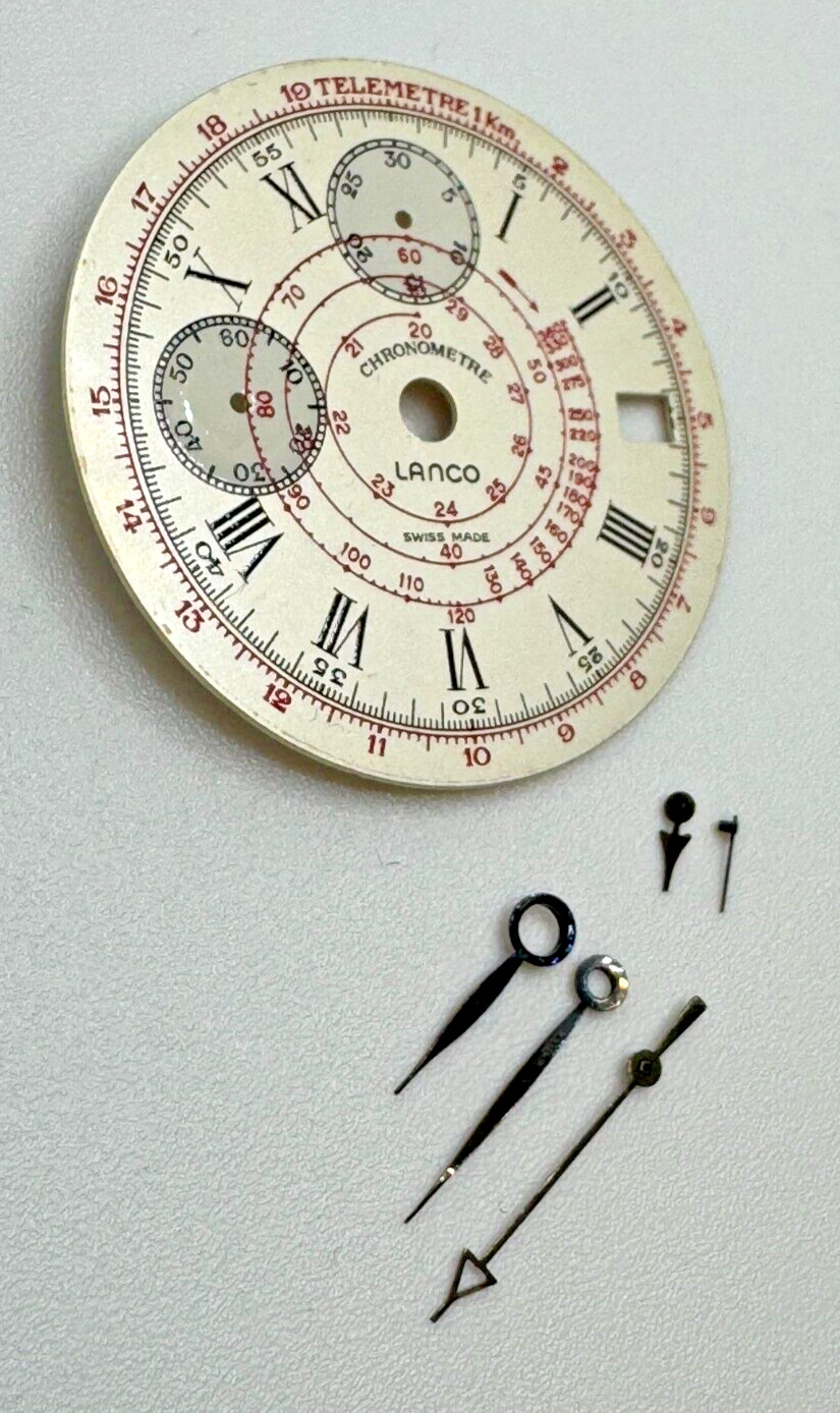 Vintage Valjoux 7765 2-Counter Lanco Chronograph Dial, Swiss Hands Set