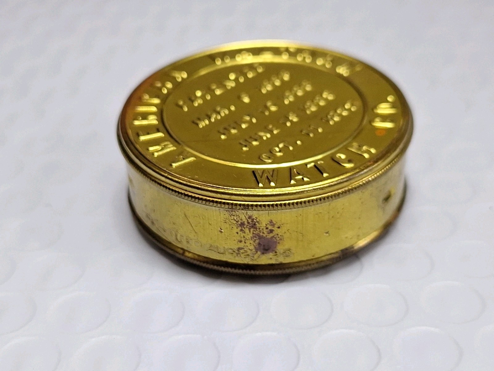 American Waltham Watch Co. Pocket Watch Movement Holder Container Tin 16s EMPTY