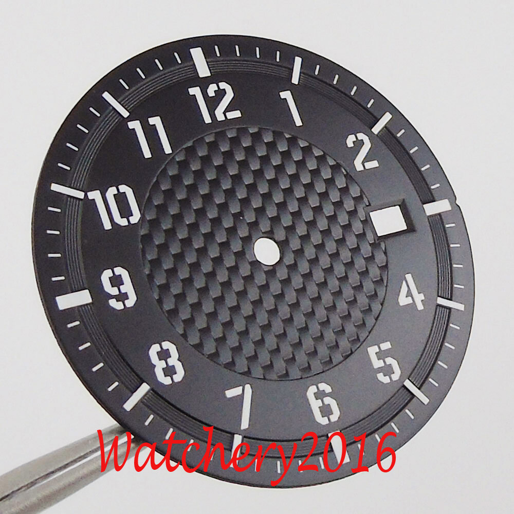 34mm White Blue Brown Watch Dial Date Window Luminous fit NH35 NH35A movement