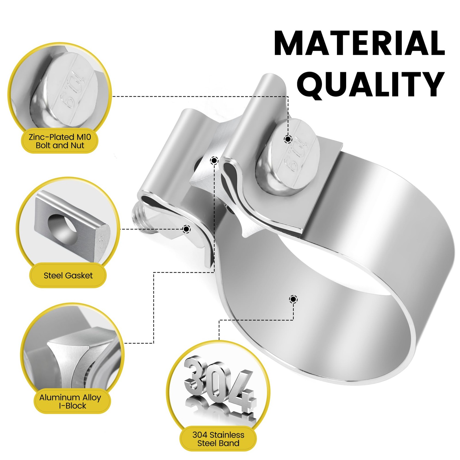 67mm 2.65 inch 2 5/8 Exhaust Clamp Butt Joint 304 Stainless Steel Band for Pipes