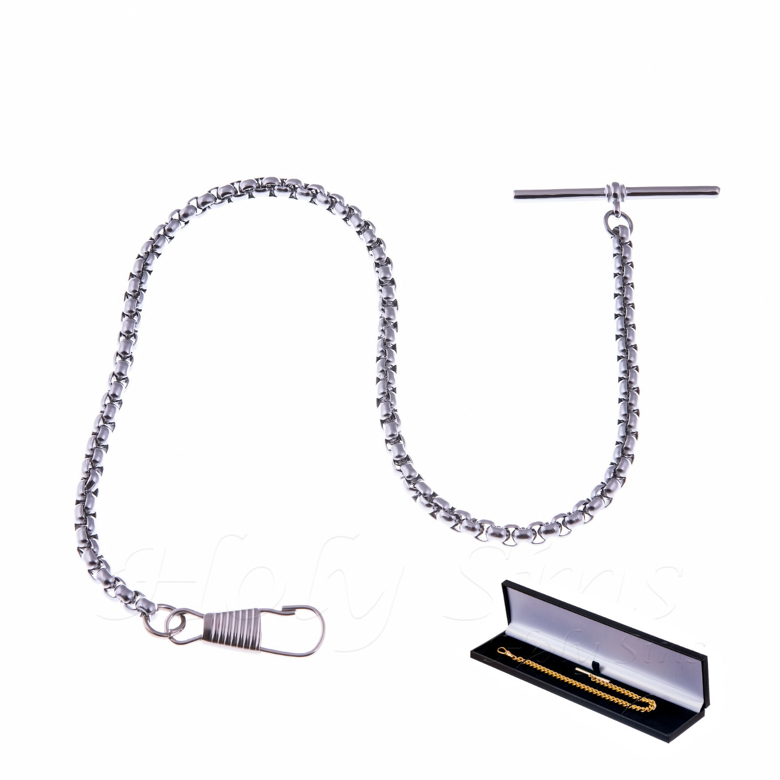 Brand New Silver Colour Single Albert Pocket Watch Chain