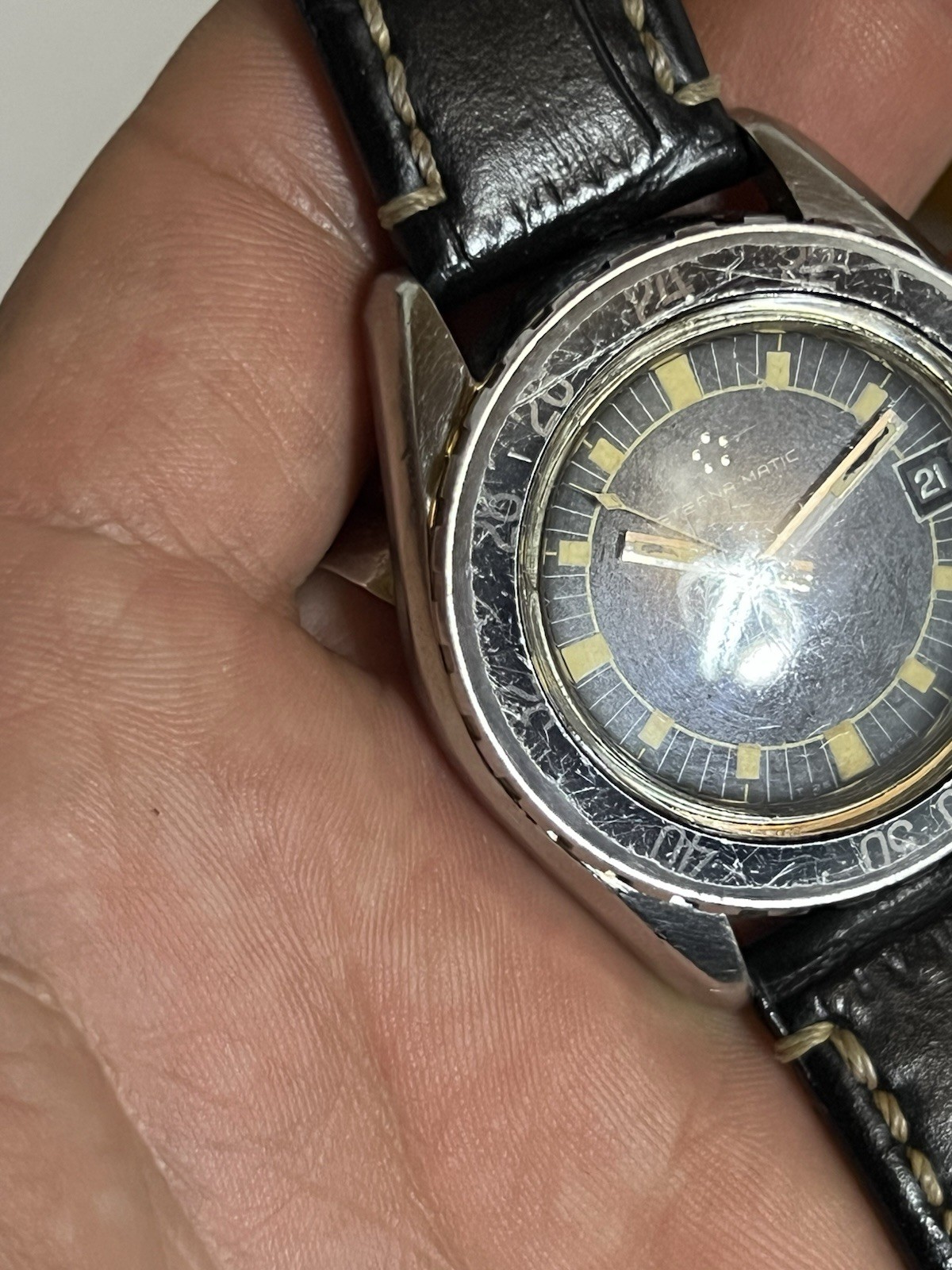 Vintage Eterna Matic Kontiki Super 40 mm Cal.1489K Working Good Read Description