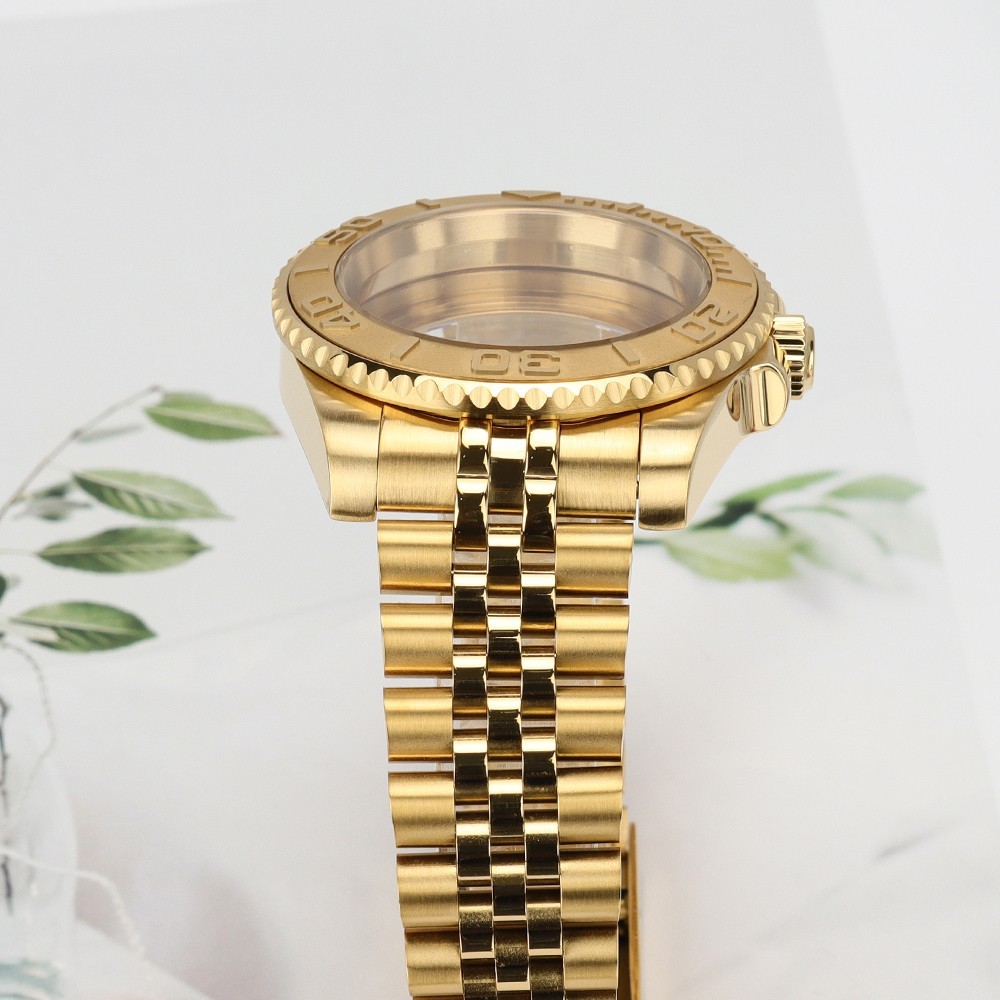 Oyster 40mm Golden Watch Case Bracelet Luminous SUB Bezel For SII NH35 Movement