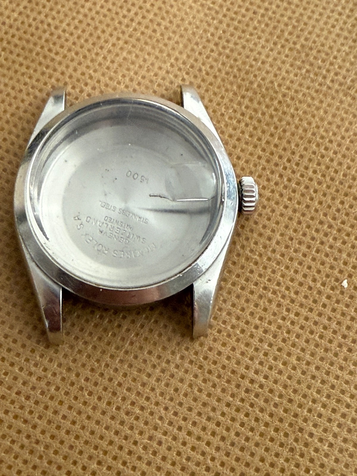 100% Original rolex 1500 steel case with glass and bezel used condition 34mm