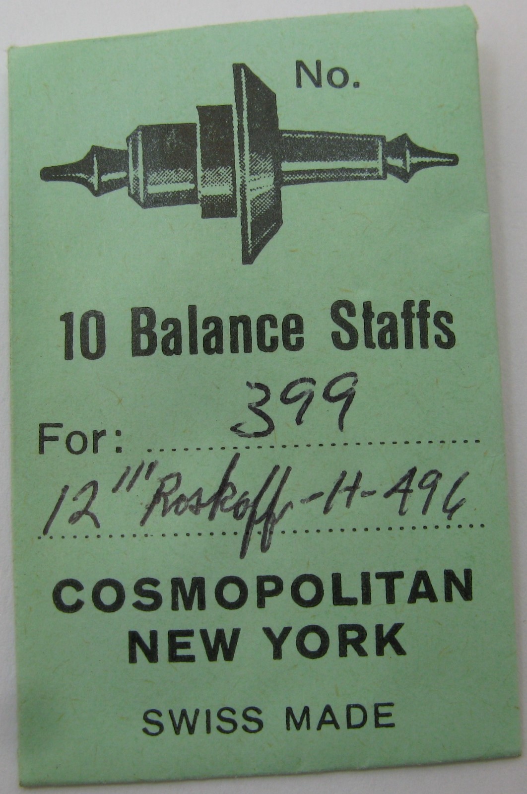 Roskopf Watch 12s 399/ H 496 staff balance #723 * Cosmopolitan NY *