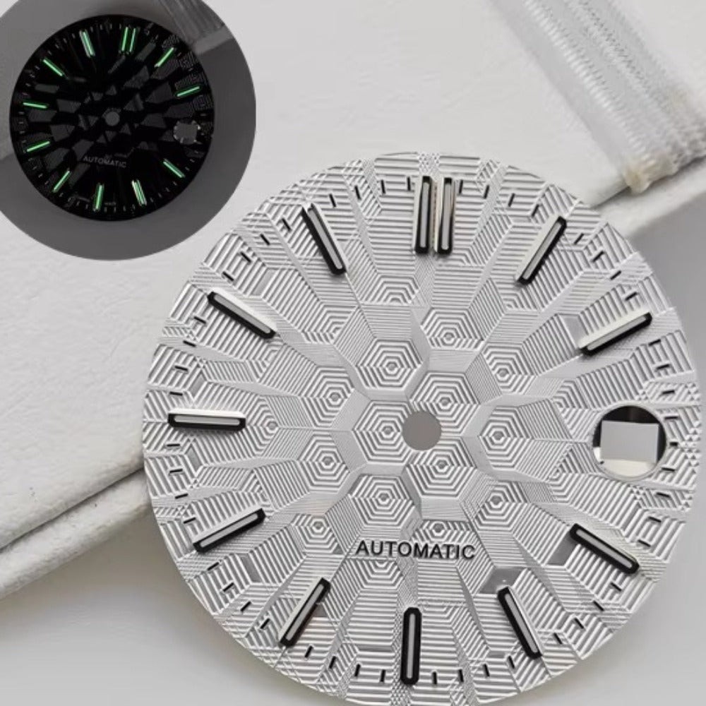 White 28.5mm Silver Nail Constructed Lume No Logo Watch Dial Fit for NH35 NH36