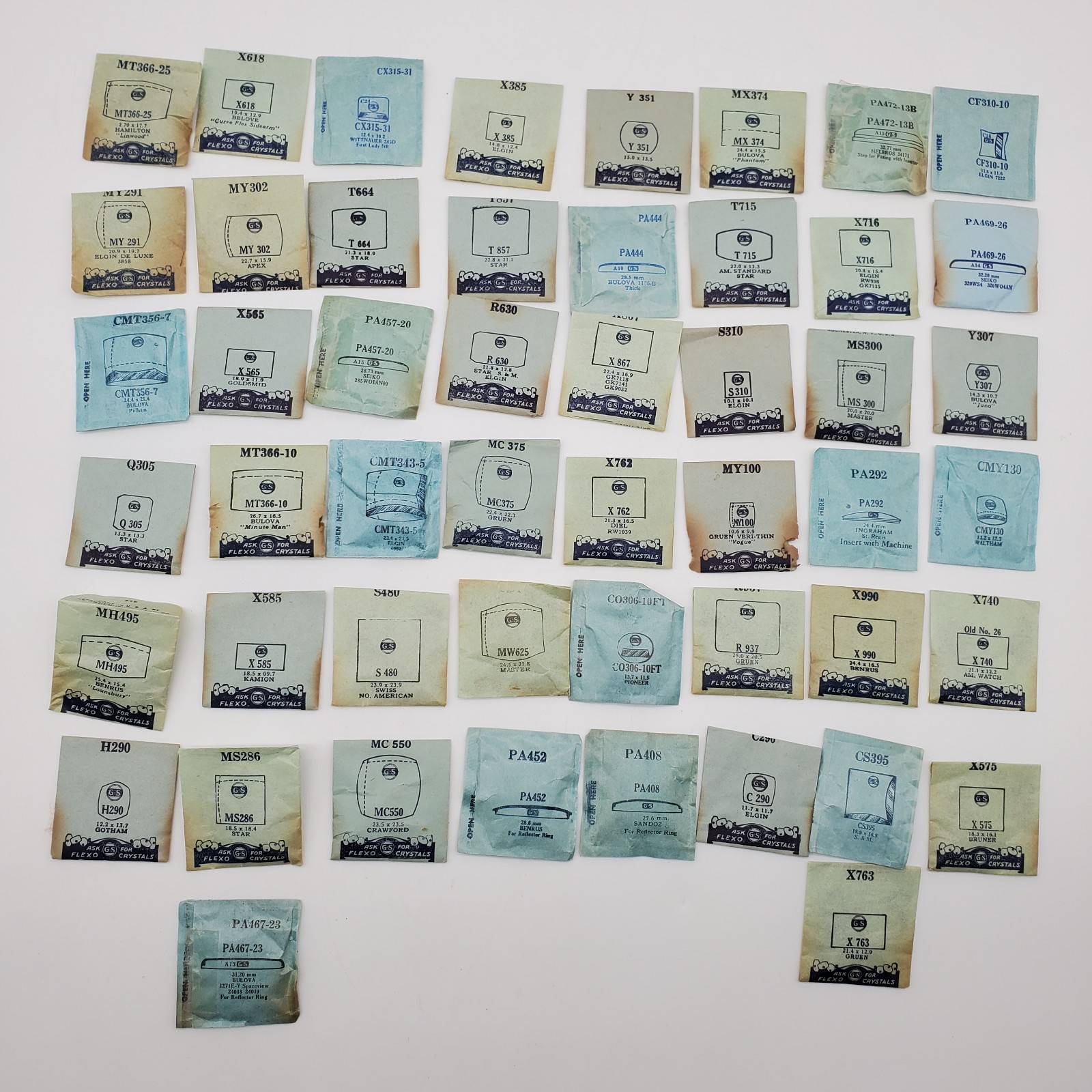 Lot of 50 G.S. Watch Crystals for Various Watch Maker NOS Various Sizes #41