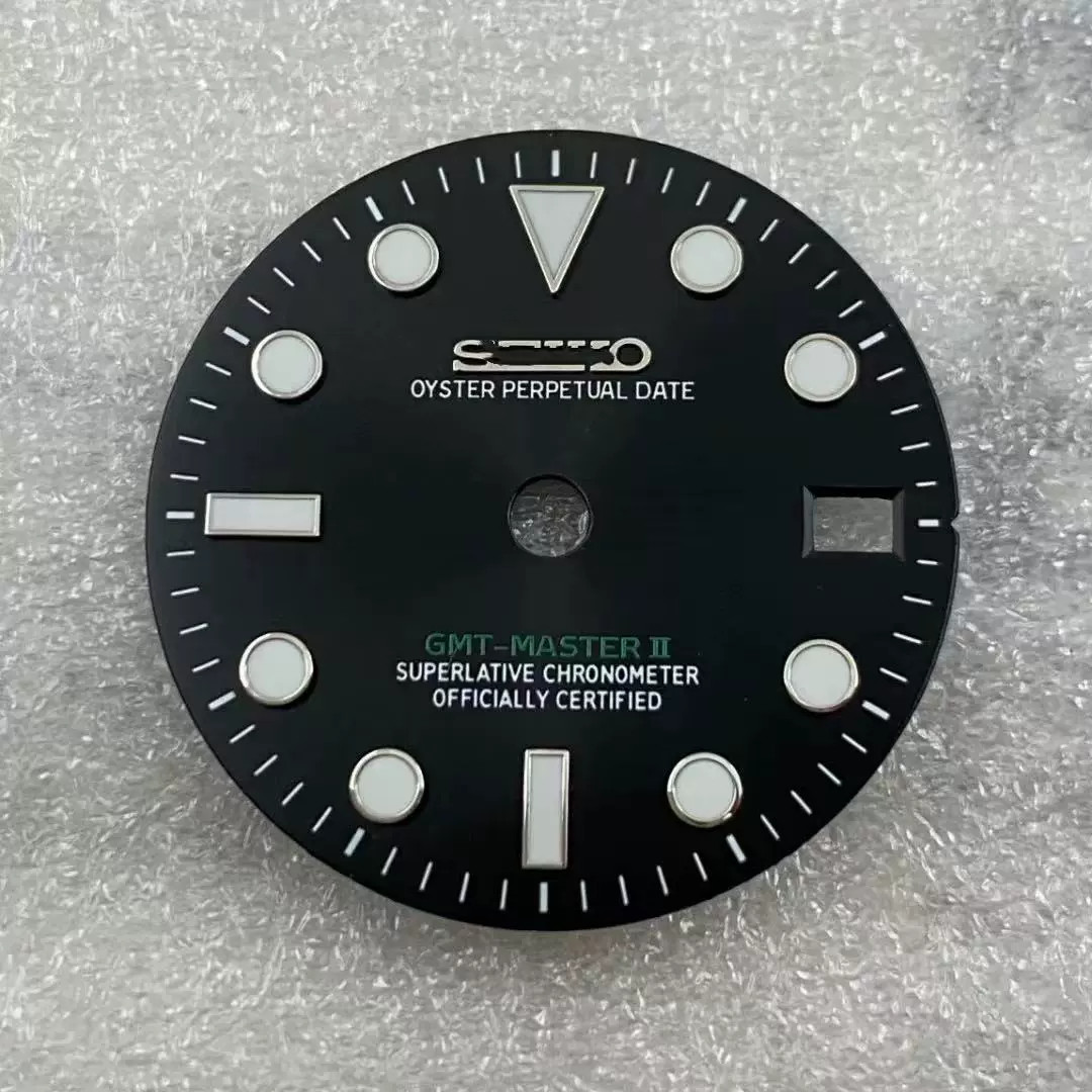 28.5mm GMT Watch Dial Green Blue Luminous For NH34 NH35 Movement