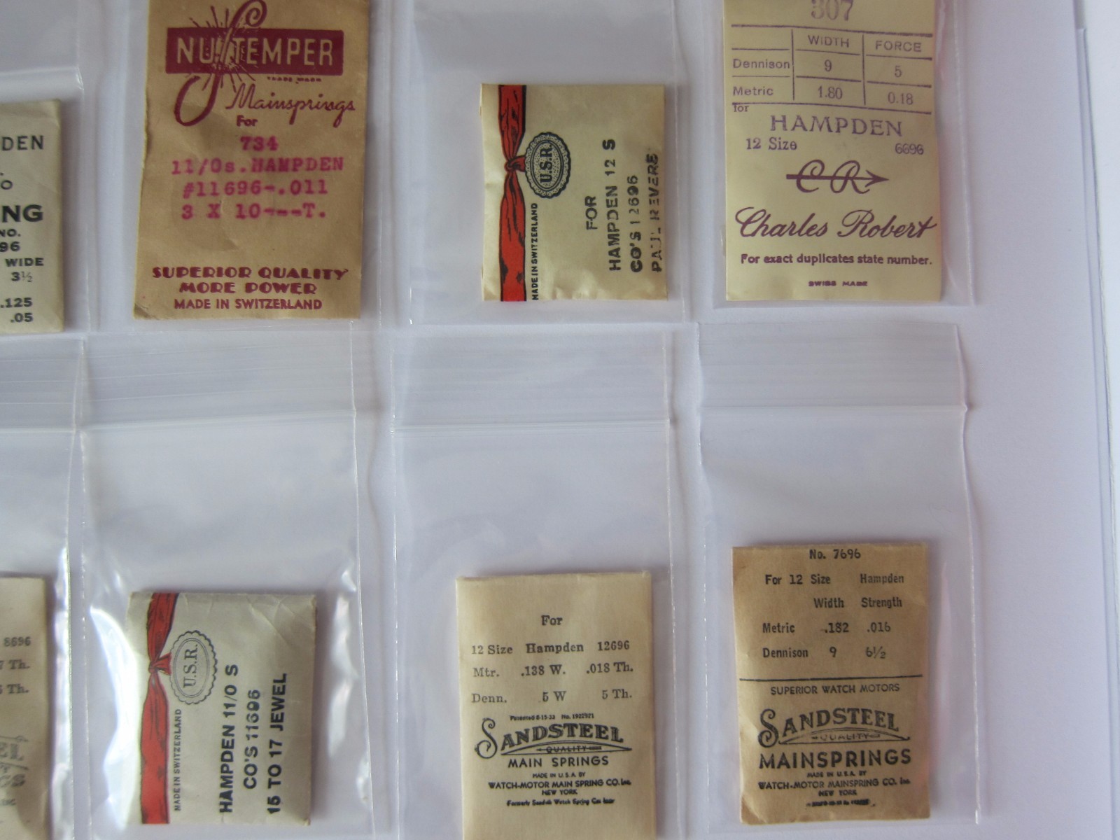 DUEBER HAMPDEN MAINSPRING LOT 12/0s 11/0s 8/0s 6/0s NOS WATCHMAKERS