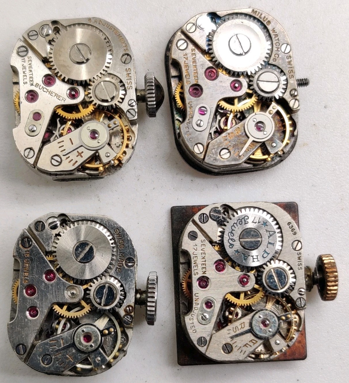 Lot Of 4 Alpha Bucherer Milus AS Cal. 976 movements For Repair