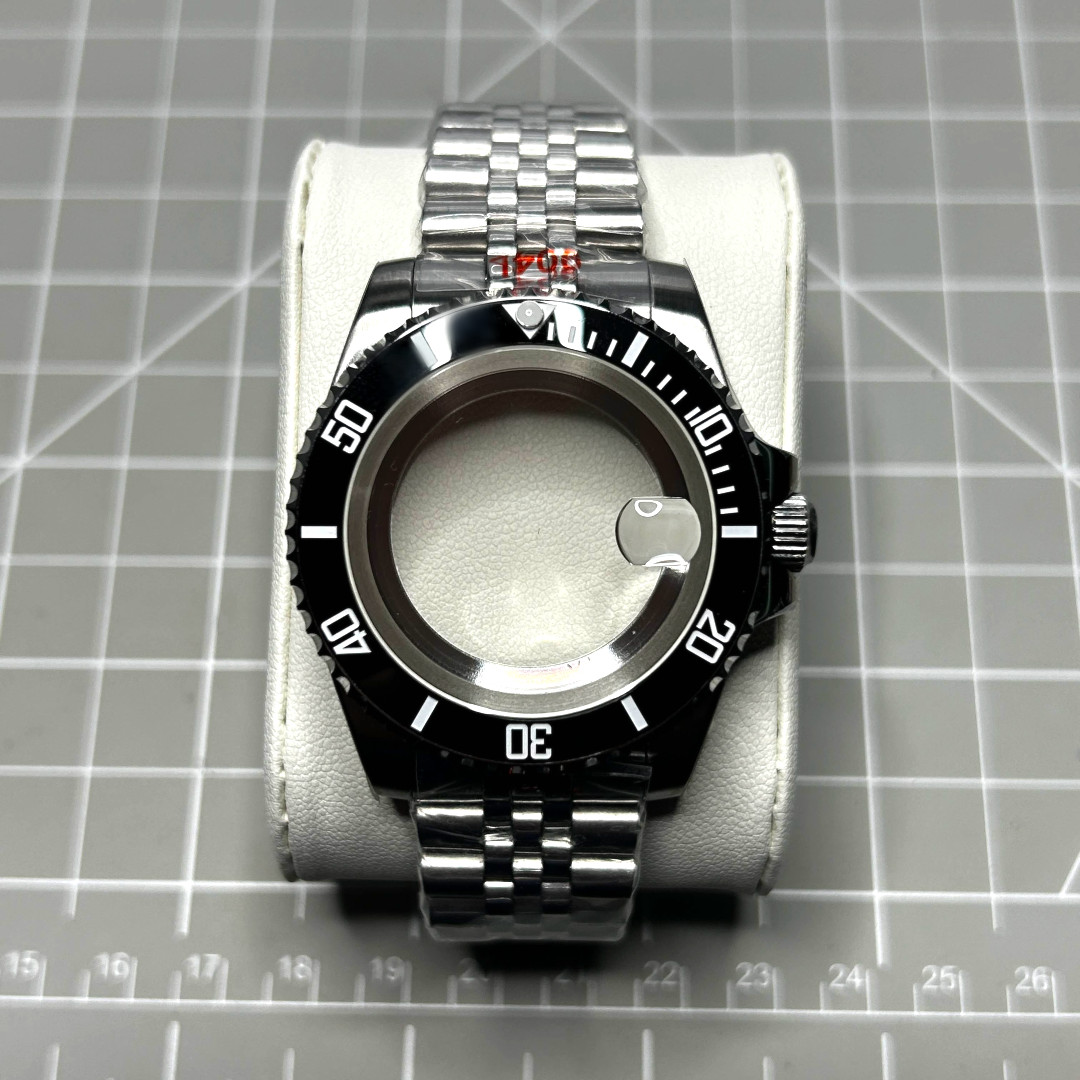 40mm Watch Sub Case and Strap Ceramic Bezel for NH34 NH35 Movement Silver Mod